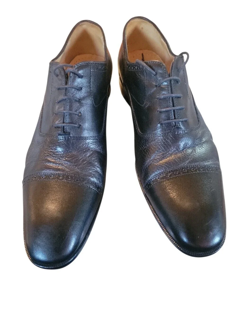 Mercanti Fiorentini Black Leather Cap-Toe Oxfords Sz 11M